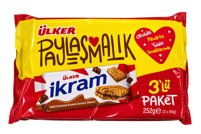 Biscuiți sandwich cu cremă de ciocolată cu lapte Ülker İkram (252 g)