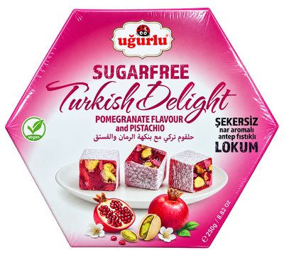 Rahat turcesc fără zahăr cu aromă de rodie și fistic Uğurlu (250 g)