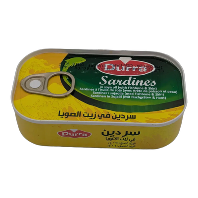 Durra sardines in soybean oil with bones and skin