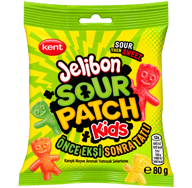 Kent Jelibon Sour Patch Kids – Jeleuri acrișoare cu arome de fructe (80 g)