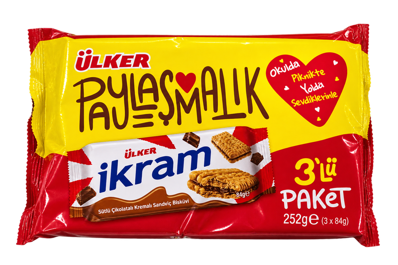 Biscuiți sandwich cu cremă de ciocolată cu lapte Ülker İkram (252 g)
