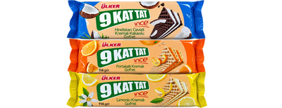 Pachet napolitane Ülker 9 Kat Tat İnce – Cocos, portocale și lămâie (3 × 114 g)