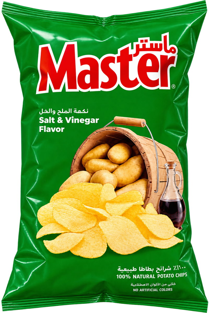 Master – Chipsuri de cartofi cu aromă de sare și oțet (120 g)