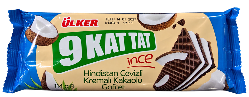 Ülker 9 Kat Tat İnce – Napolitane cu cacao și cremă de cocos (114 g)