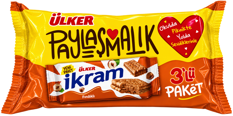 Ülker İkram – Biscuiți cu cremă de alune de pădure, 3 pachete (280 g)